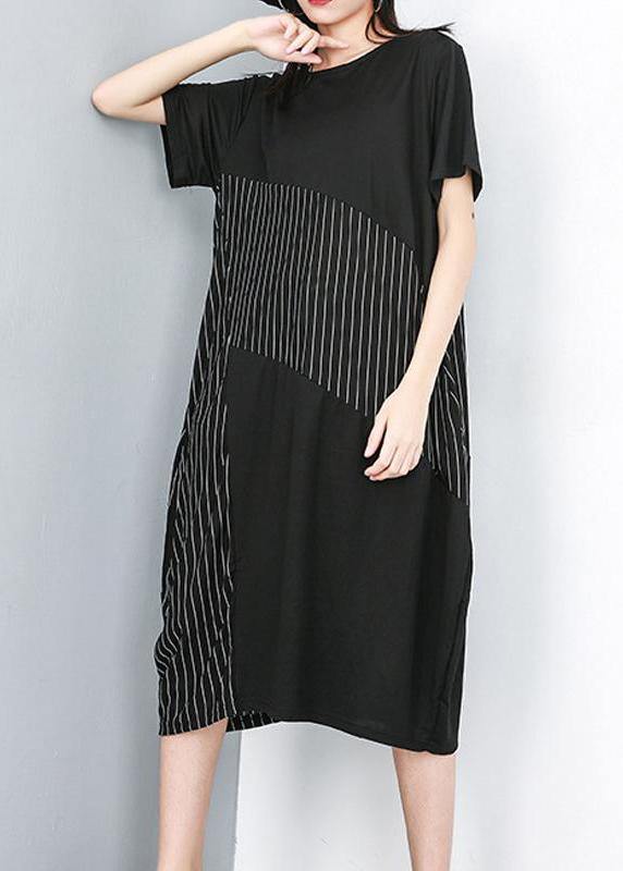 Organic clothes Women Irregular Striped Round Neck Half Sleeve Dress - bagstylebliss