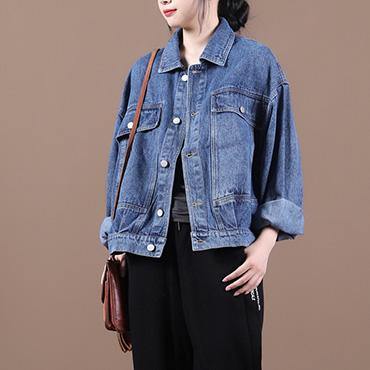 Organic denim blue Fine maxi coat Inspiration lapel fall jackets - bagstylebliss