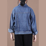 Organic denim blue Fine maxi coat Inspiration lapel fall jackets - bagstylebliss