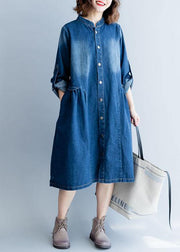 Organic denim blue embroidery Fine clothes For Women Wardrobes striped collar fall outwears - bagstylebliss