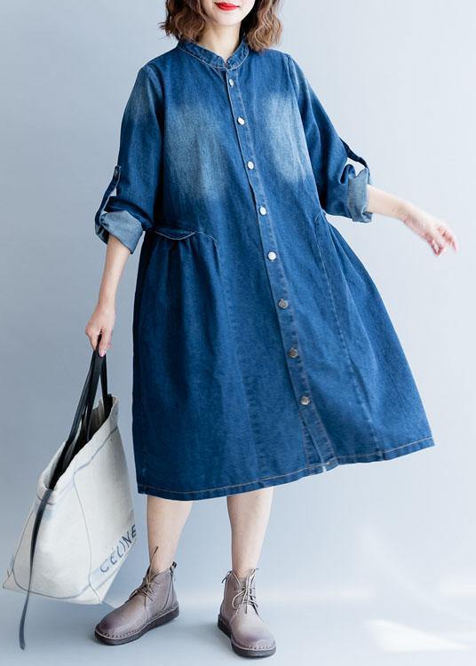 Organic denim blue embroidery Fine clothes For Women Wardrobes striped collar fall outwears - bagstylebliss