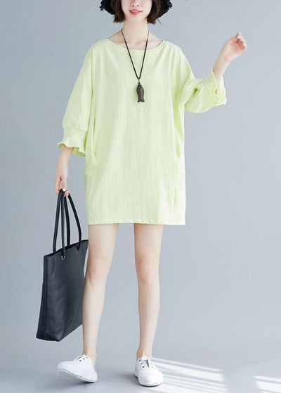 Organic flare sleeve Cotton clothes Women Tunic Tops light yellow Dresses summer - bagstylebliss