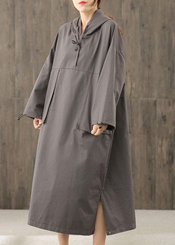 Organic gray tunics for women hooded side open Dress - bagstylebliss