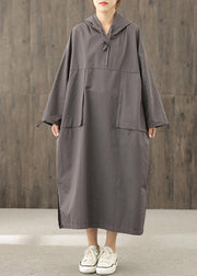 Organic gray tunics for women hooded side open Dress - bagstylebliss