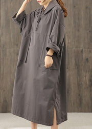 Organic gray tunics for women hooded side open Dress - bagstylebliss