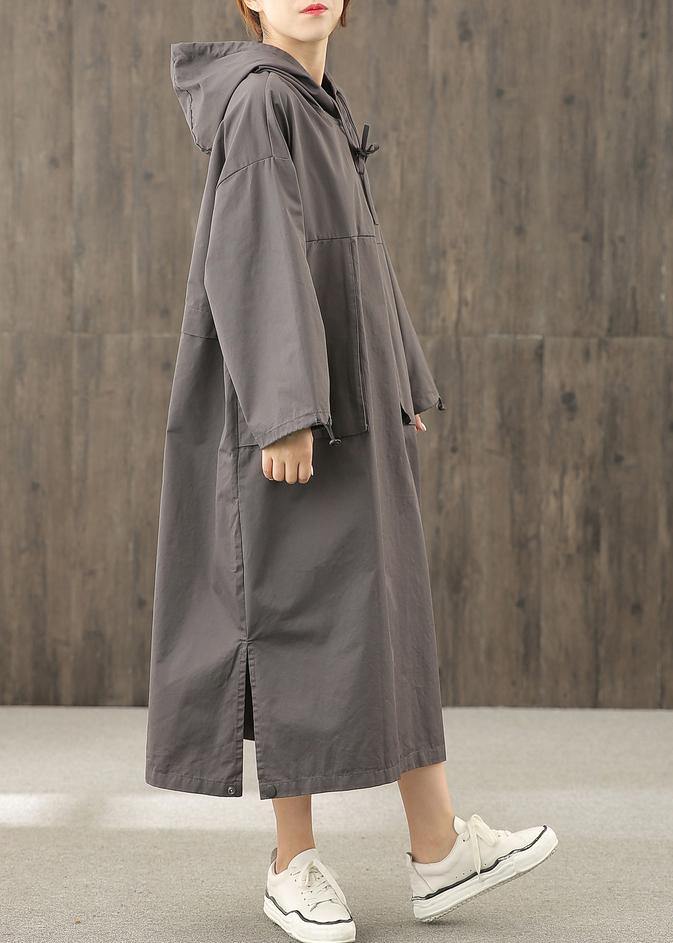 Organic gray tunics for women hooded side open Dress - bagstylebliss