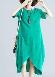 Organic green clothes o neck asymmetric Kaftan summer Dresses - bagstylebliss