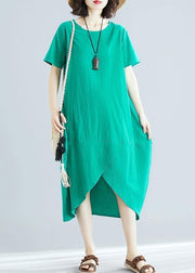 Organic green clothes o neck asymmetric Kaftan summer Dresses - bagstylebliss