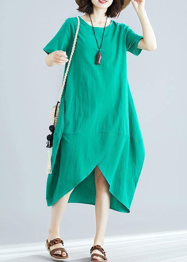 Organic green clothes o neck asymmetric Kaftan summer Dresses - bagstylebliss