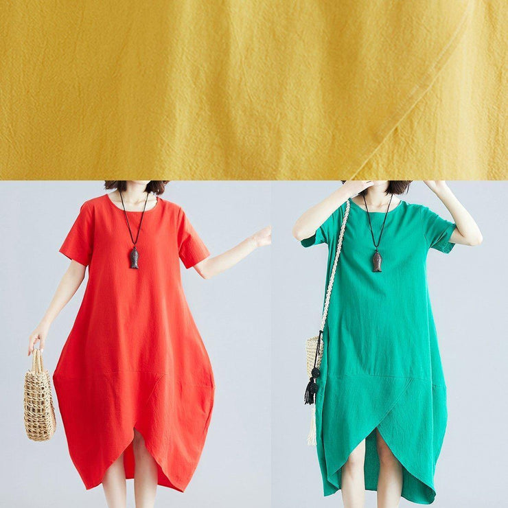 Organic green clothes o neck asymmetric Kaftan summer Dresses - bagstylebliss