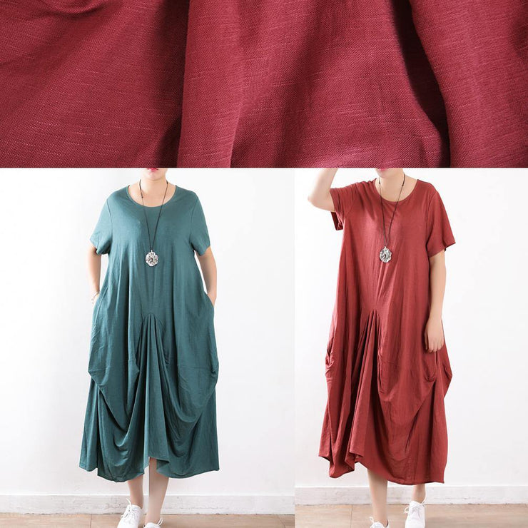 Organic green linen cotton clothes Organic Fashion Ideas o neck asymmetric Maxi Summer Dresses - bagstylebliss