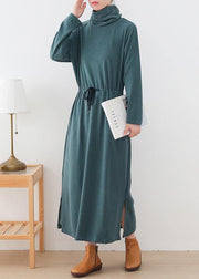 Organic high neck drawstring outfit Photography green Maxi Dresses - bagstylebliss