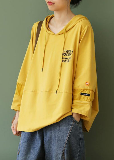 Organic hooded patchwork clothes Fashion Ideas yellow Letter blouses - bagstylebliss