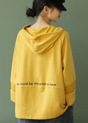 Organic hooded patchwork clothes Fashion Ideas yellow Letter blouses - bagstylebliss