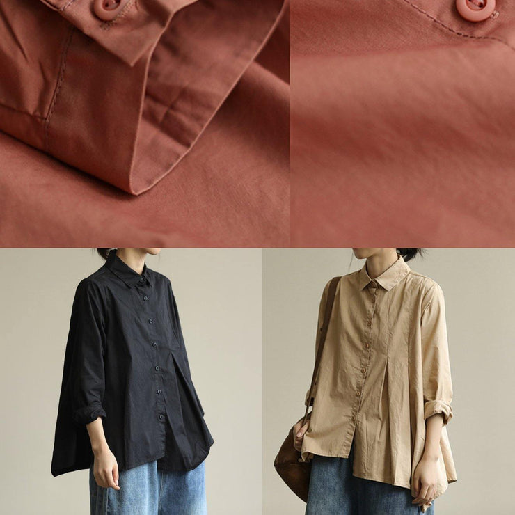 Organic khaki Tunic lapel asymmetric short shirt - bagstylebliss