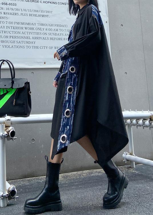 Organic lapel asymmetric dresses Catwalk black Robe Dress - bagstylebliss