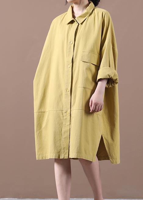 Organic lapel side open spring clothes For Women Inspiration yellow Dresses - bagstylebliss