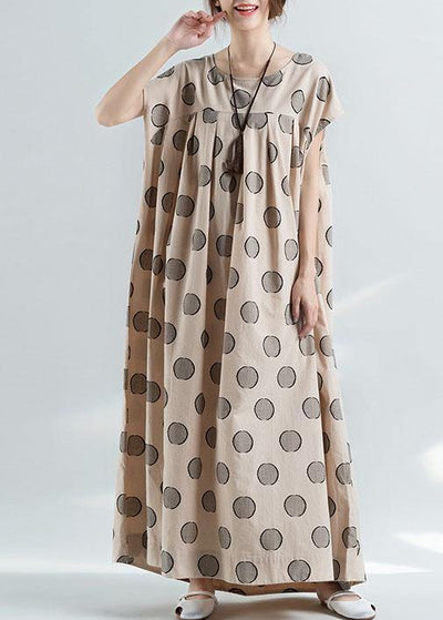 Organic nude dotted prints cotton tunic pattern loose waist Maxi summer Dress - bagstylebliss