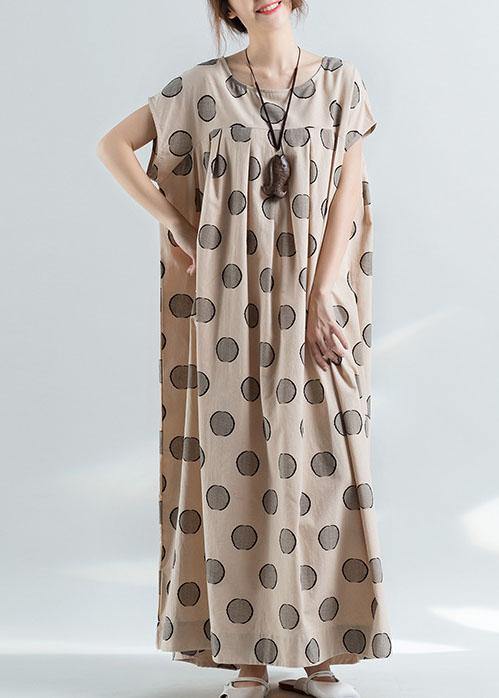 Organic nude dotted prints cotton tunic pattern loose waist Maxi summer Dress - bagstylebliss