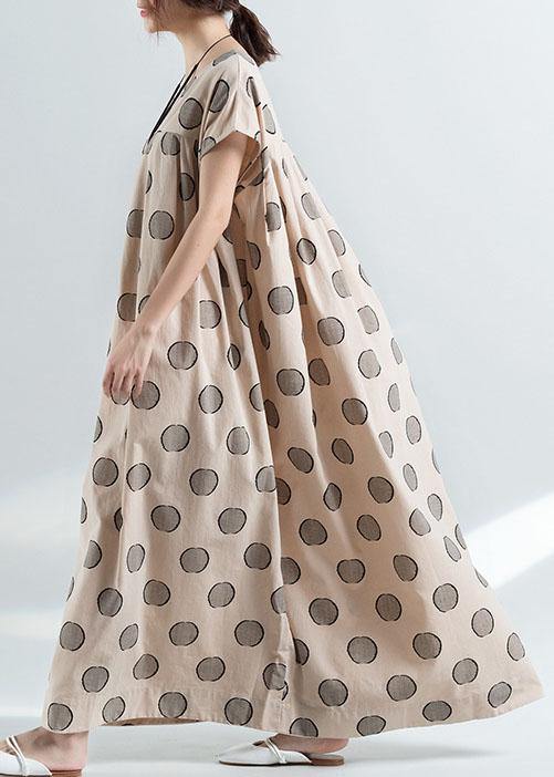 Organic nude dotted prints cotton tunic pattern loose waist Maxi summer Dress - bagstylebliss