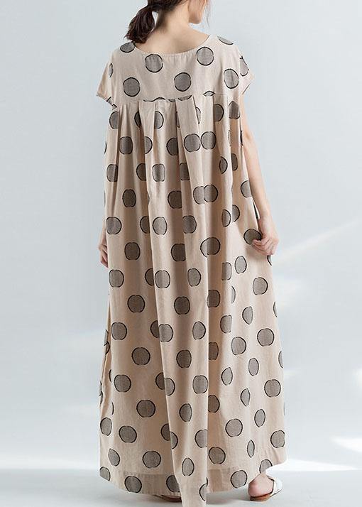 Organic nude dotted prints cotton tunic pattern loose waist Maxi summer Dress - bagstylebliss