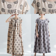 Organic nude dotted prints cotton tunic pattern loose waist Maxi summer Dress - bagstylebliss