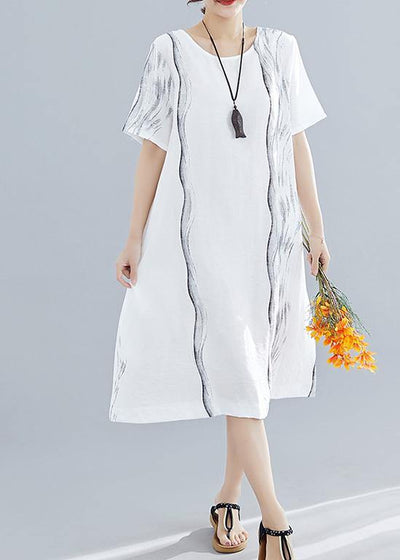 Organic o neck Cotton dresses Runway white print Dresses summer - bagstylebliss