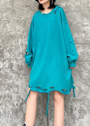 Organic o neck Hole spring Blouse blue green Knee shirt - bagstylebliss