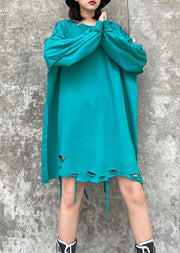 Organic o neck Hole spring Blouse blue green Knee shirt - bagstylebliss