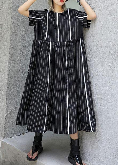 Organic o neck cotton clothes Sleeve black striped Robe Dresses summer - bagstylebliss