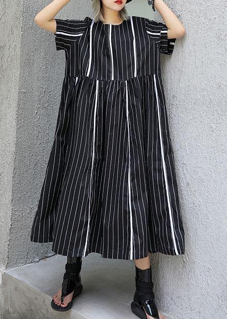 Organic o neck cotton clothes Sleeve black striped Robe Dresses summer - bagstylebliss