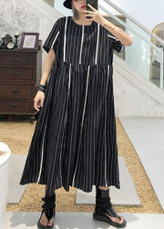 Organic o neck cotton clothes Sleeve black striped Robe Dresses summer - bagstylebliss