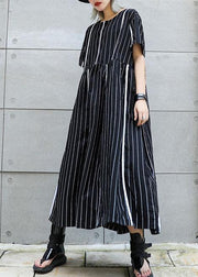 Organic o neck cotton clothes Sleeve black striped Robe Dresses summer - bagstylebliss