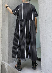 Organic o neck cotton clothes Sleeve black striped Robe Dresses summer - bagstylebliss