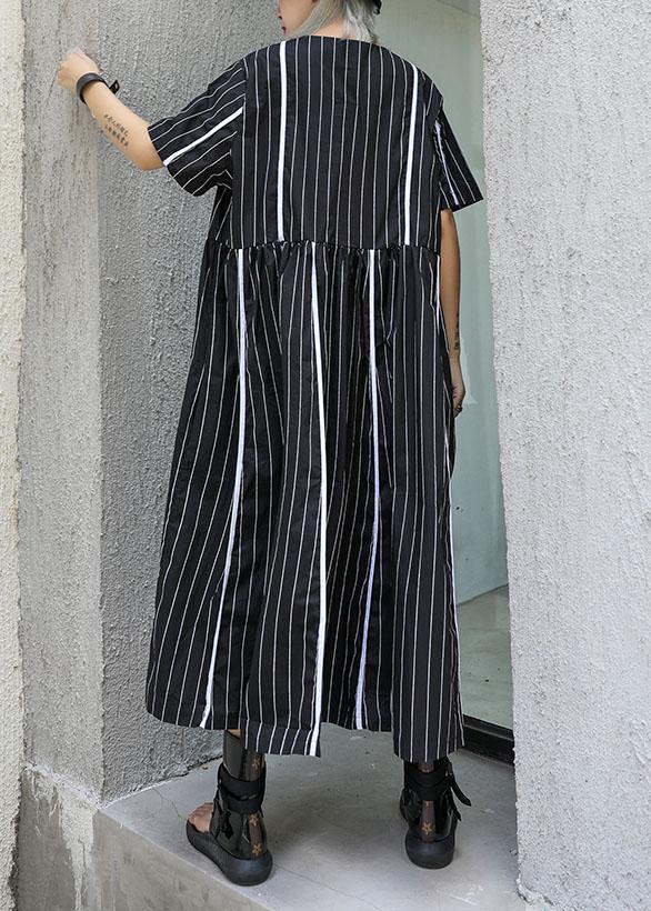 Organic o neck cotton clothes Sleeve black striped Robe Dresses summer - bagstylebliss