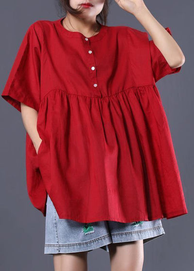Organic o neck cotton shirts red short tops summer - bagstylebliss