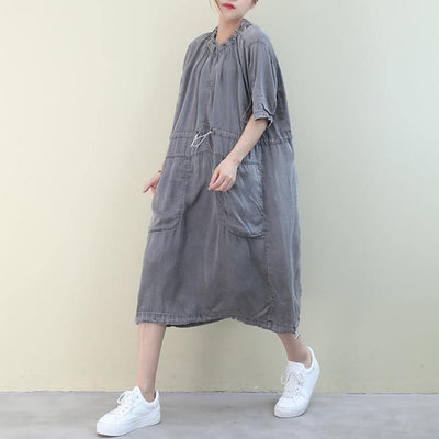 Organic o neck drawstring summer Tunics design green Dresses - bagstylebliss