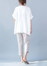 Organic o neck linen tops women blouses Photography white blouses summer - bagstylebliss