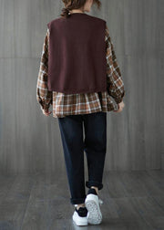 Organic o neck patchwork top silhouette design khaki shirt - bagstylebliss