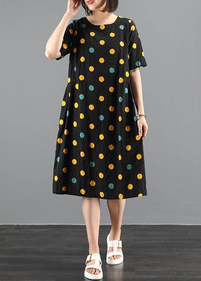 Organic o neck pockets clothes dress black dotted Dress - bagstylebliss