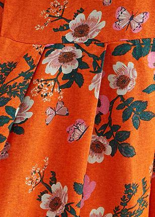 Organic o neck Cinched summerquilting clothes Catwalk orange floral Traveling Dress - bagstylebliss