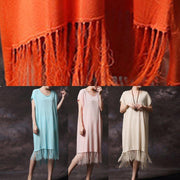 Organic orange tassel cotton clothes short sleeve long summer Dress - bagstylebliss