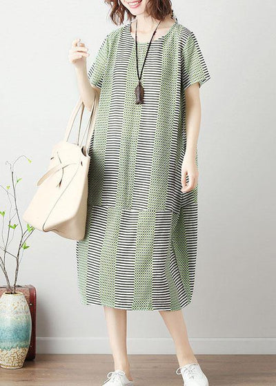 Organic patchwork Cotton tunic dress Work light green Dresses summer - bagstylebliss