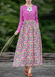 Organic pink print Long dress patchwork Dresses spring Dresses - bagstylebliss