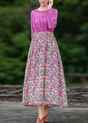 Organic pink print Long dress patchwork Dresses spring Dresses - bagstylebliss