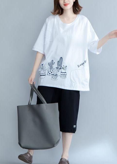 Organic prints cotton Long Shirts Work Outfits white blouses summer - bagstylebliss