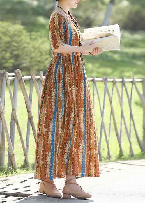 Organic prints cotton linen quilting dresses Shape yellow  Kaftan Dresses summer - bagstylebliss