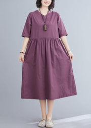 Organic purple linen cotton clothes For Women v neck long summer Dresses - bagstylebliss