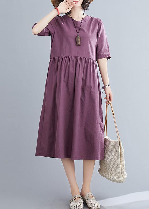 Organic purple linen cotton clothes For Women v neck long summer Dresses - bagstylebliss