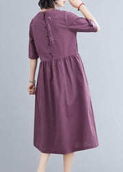 Organic purple linen cotton clothes For Women v neck long summer Dresses - bagstylebliss